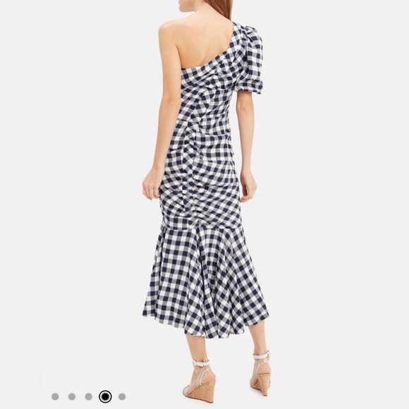 Jonathan Simkhai Lux Twill One-Shoulder Gingham Dress, Size 2 - Picture 4 of 9